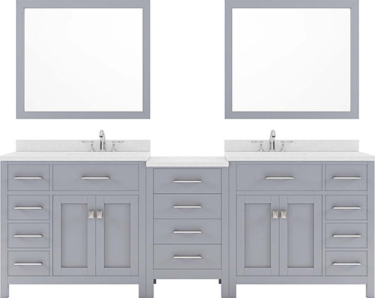 93" Double Bath Vanity, Gray, Dazzle White Top and Square Sink, Mirrors