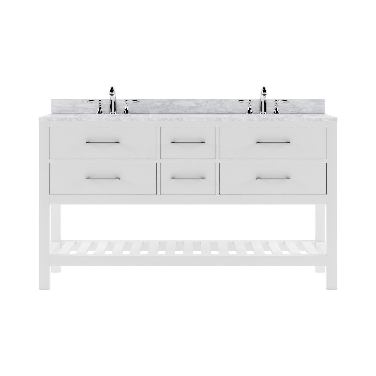 Caroline Estate 60" Double Bath Vanity in White with White Marble Top and Square Sinks