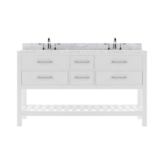 Caroline Estate 60" Double Bath Vanity in White with White Marble Top and Square Sinks