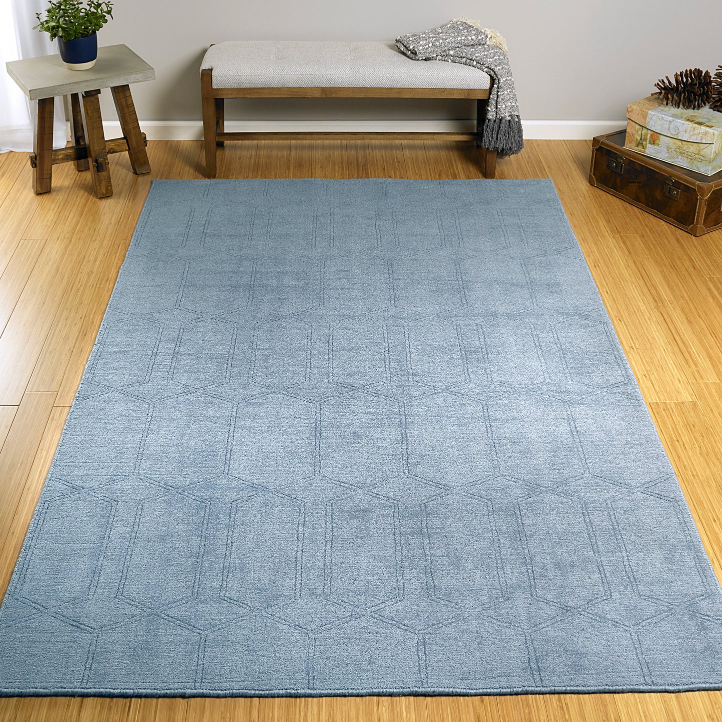 Kaleen Minkah Collection Light Blue Throw Rug 3' x 5'