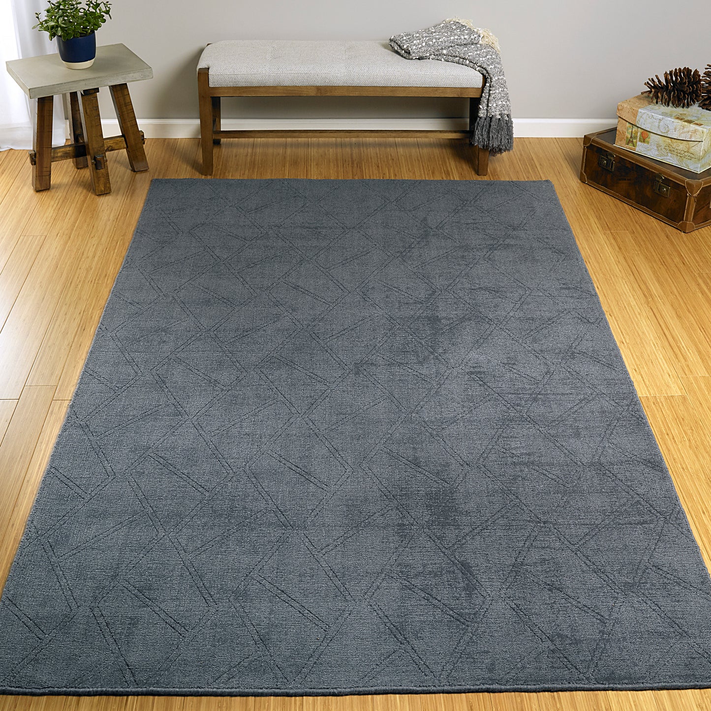 Kaleen Minkah Collection Dark Steel Throw Rug 3' x 5'