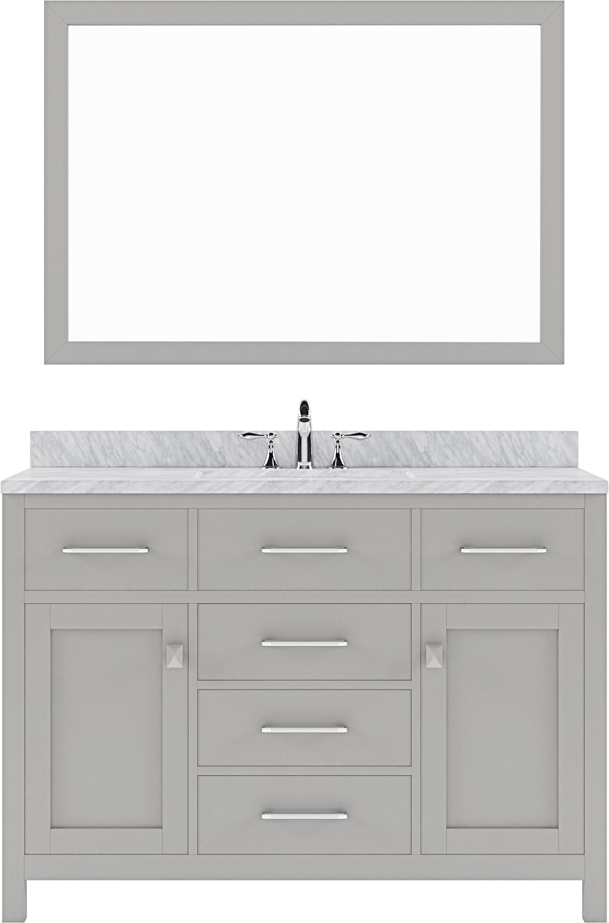 Caroline 48" Single Bath Vanity, Gray, Marble Top and Round Sink, Mirror