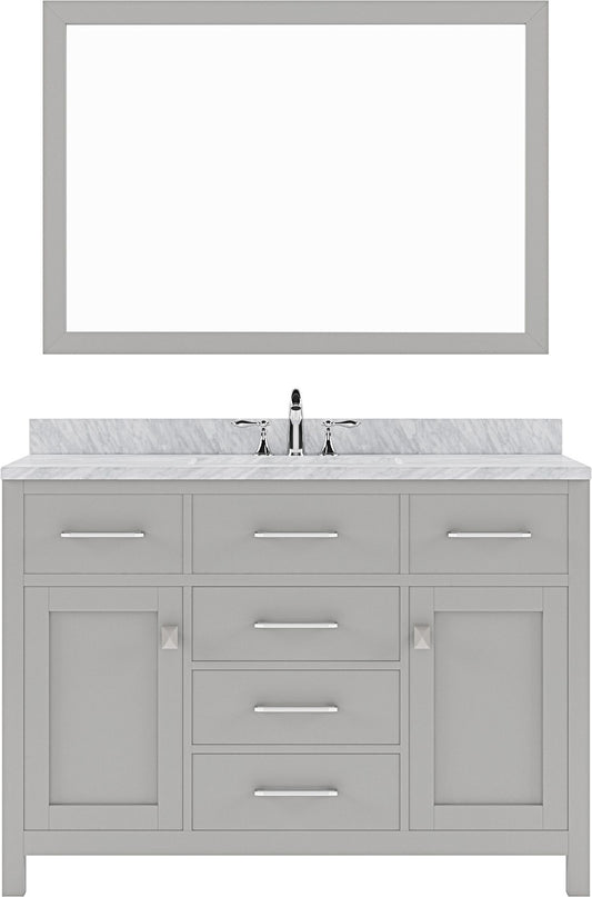 Caroline 48" Single Bath Vanity, Gray, Marble Top and Round Sink, Mirror