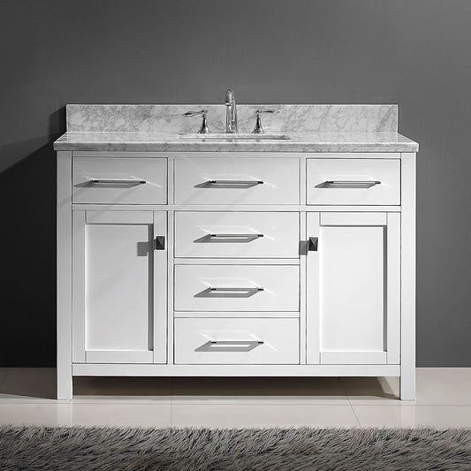 Caroline 48" Single Vanity in White, Marble Top, Square Sink, Nickel Faucet
