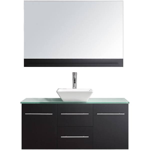 48" Single Bath Vanity in Espresso,Clear Tempered Glass Top,Sink,Faucet,Mirror