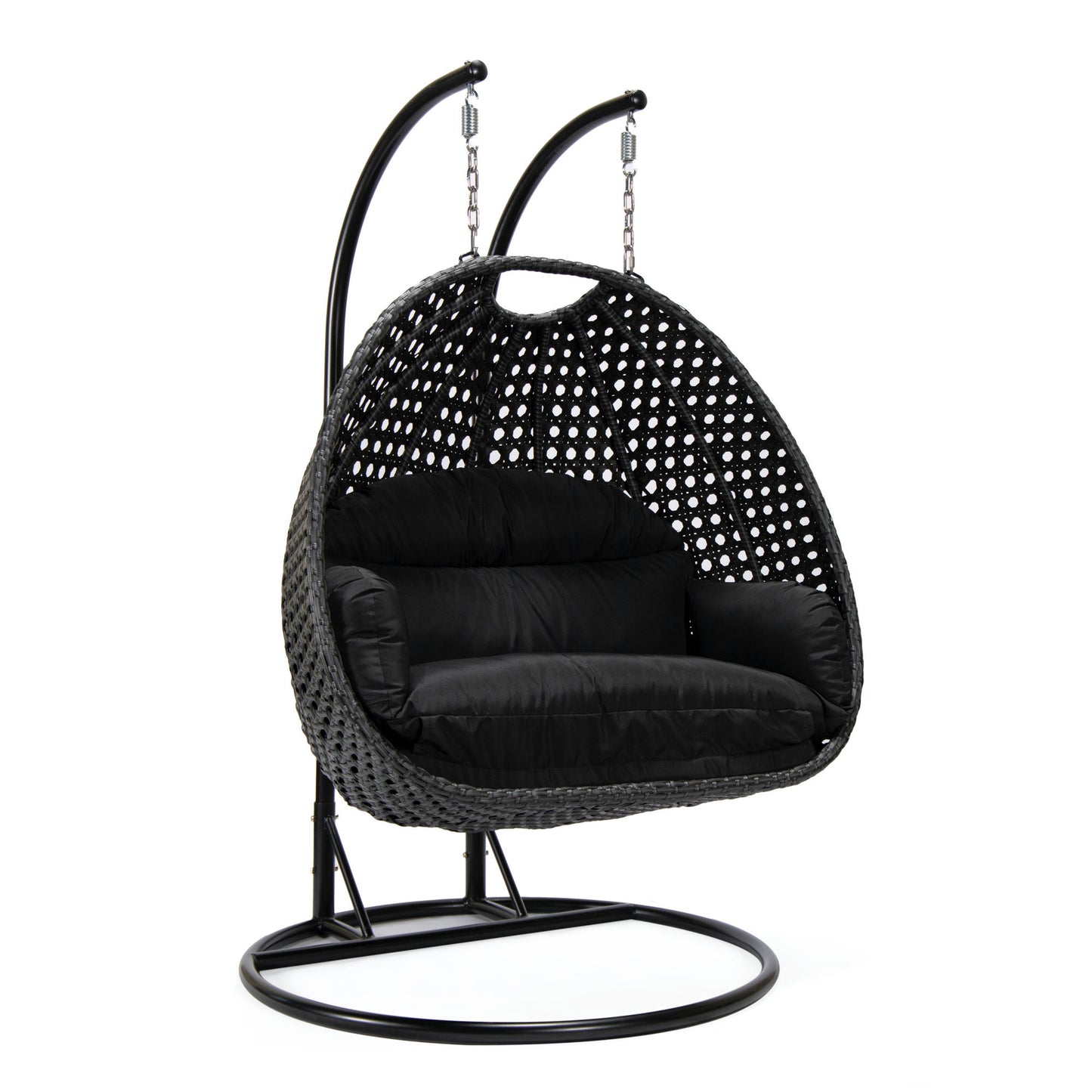LeisureMod Mendoza Charcoal And Black Wicker Hanging 2 person Egg Swing Chair