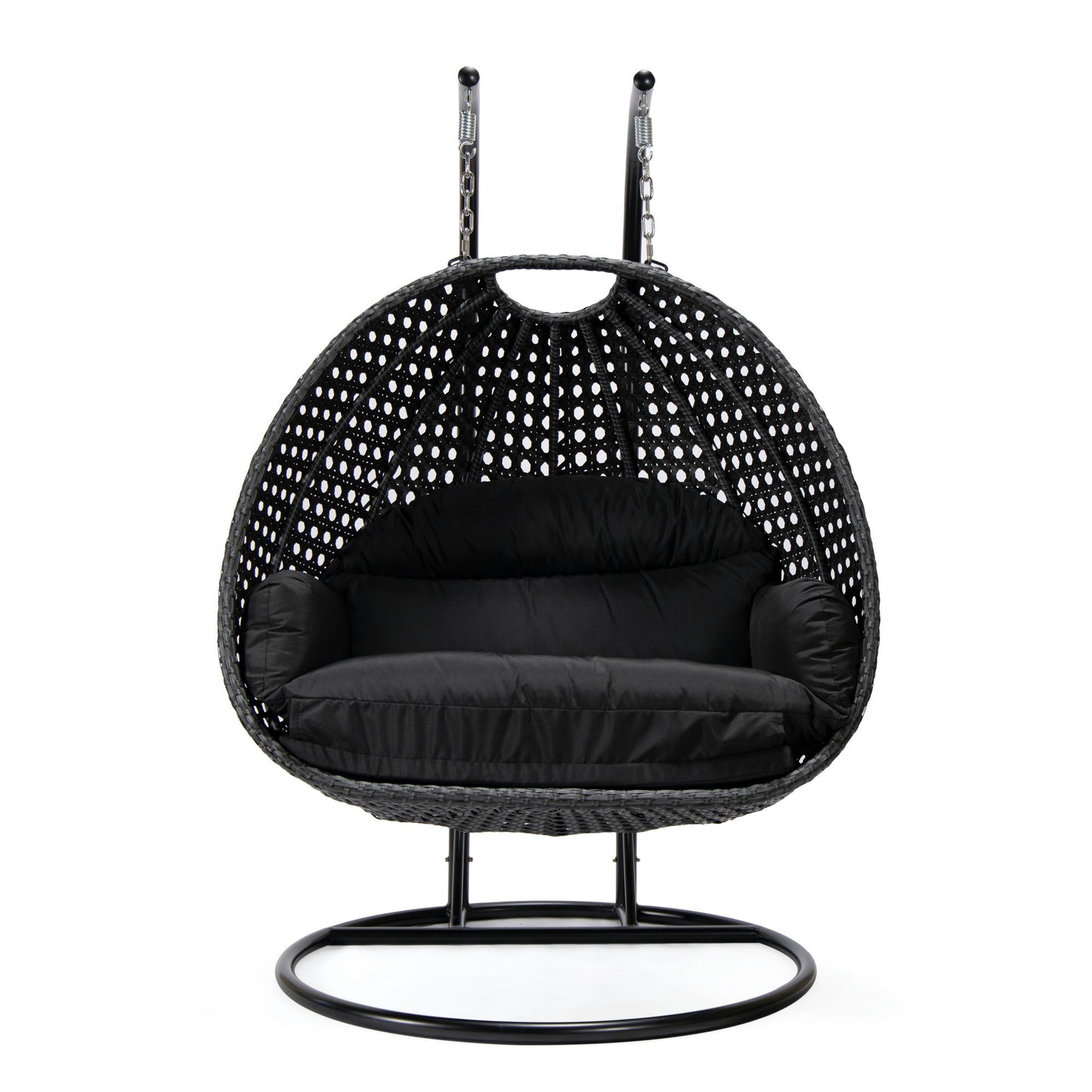 LeisureMod Mendoza Charcoal And Black Wicker Hanging 2 person Egg Swing Chair