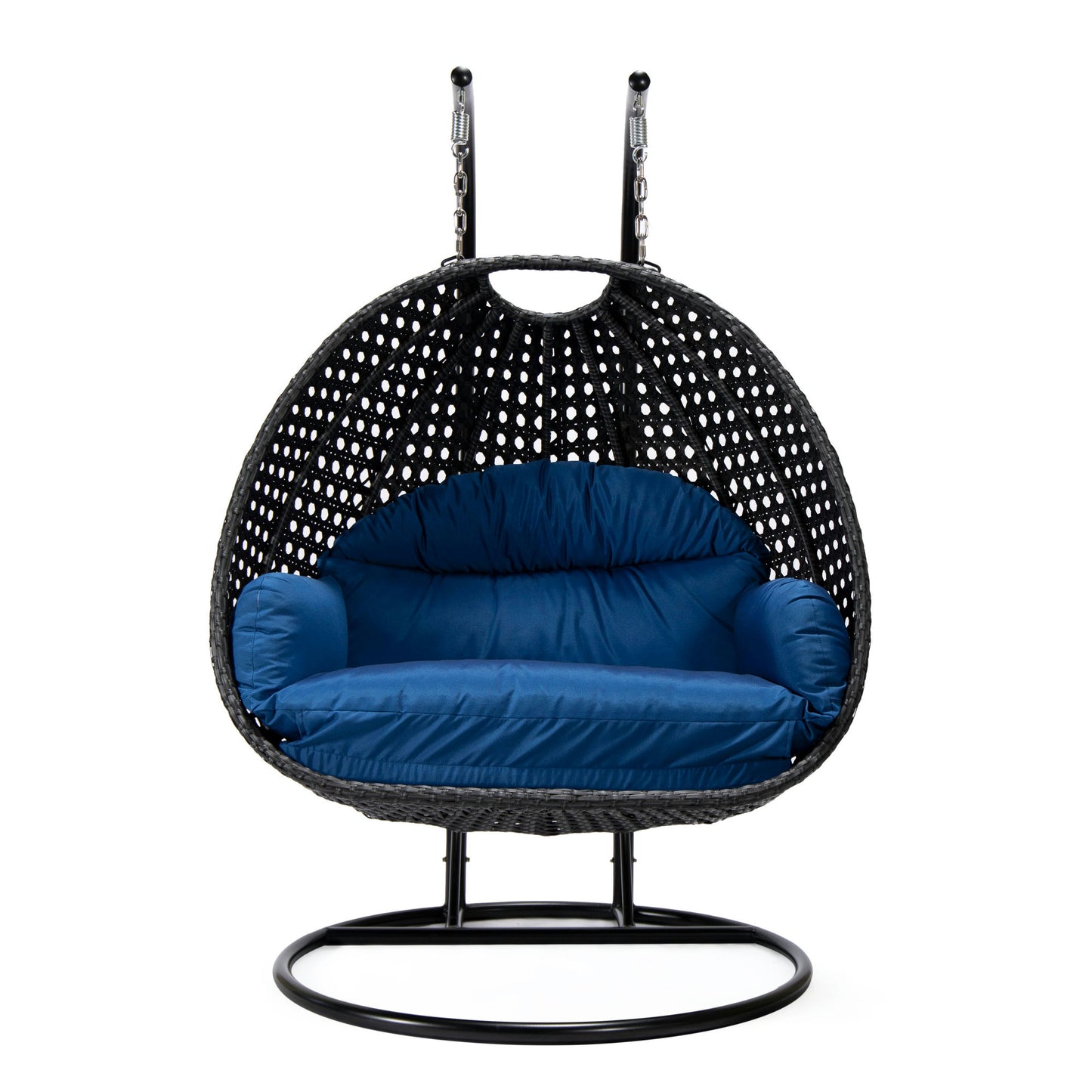 LeisureMod Mendoza Charcoal And Blue Wicker Hanging 2 person Egg Swing Chair