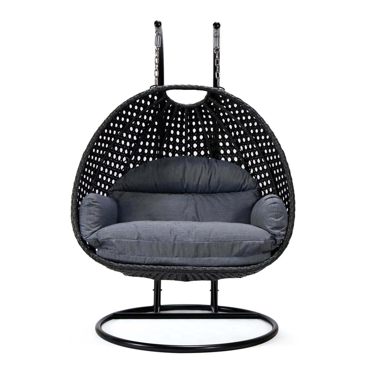 LeisureMod Mendoza Charcoal Wicker Hanging 2 person Egg Swing Chair
