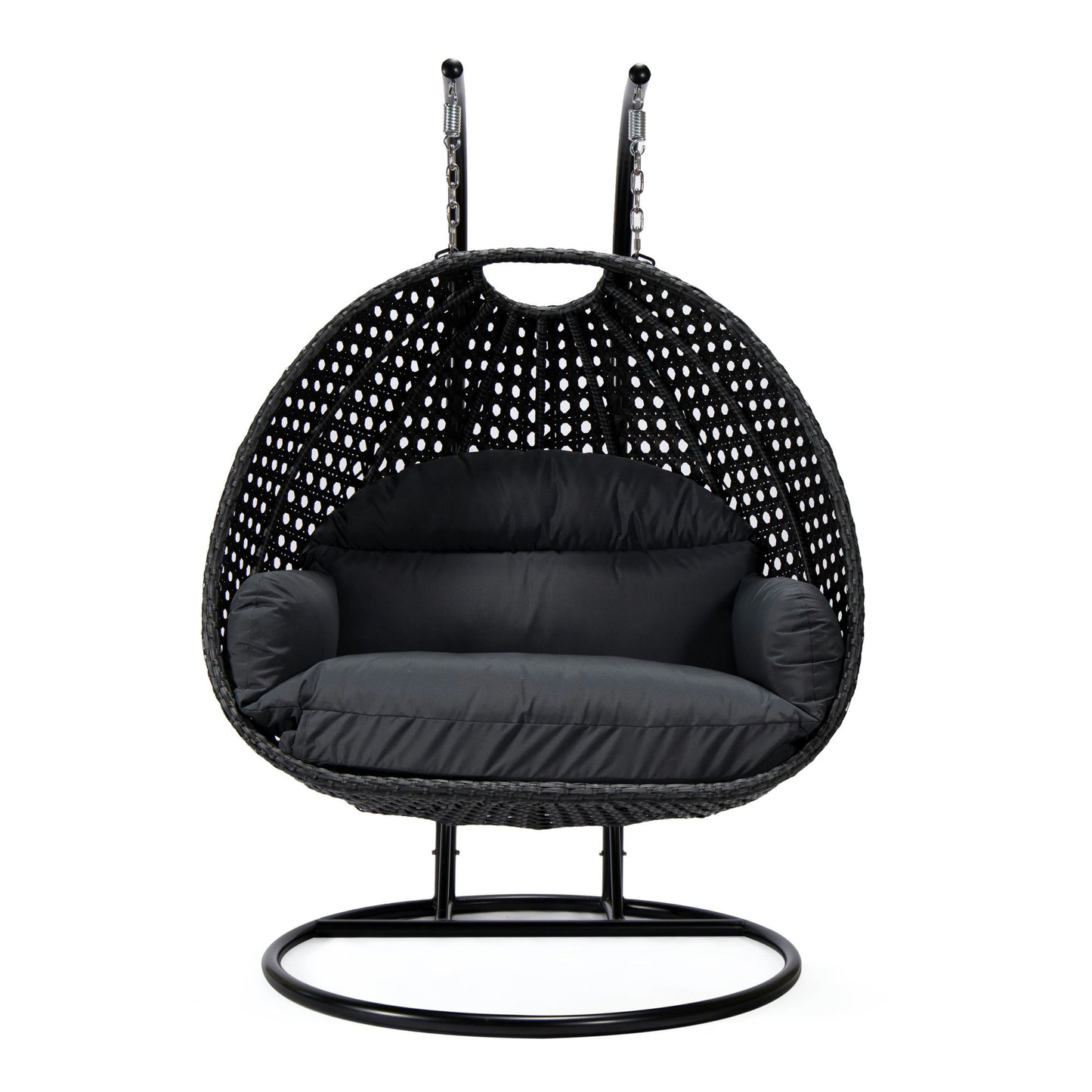 LeisureMod Mendoza Charcoal Wicker Hanging 2 person Egg Swing Chair - Dark Grey