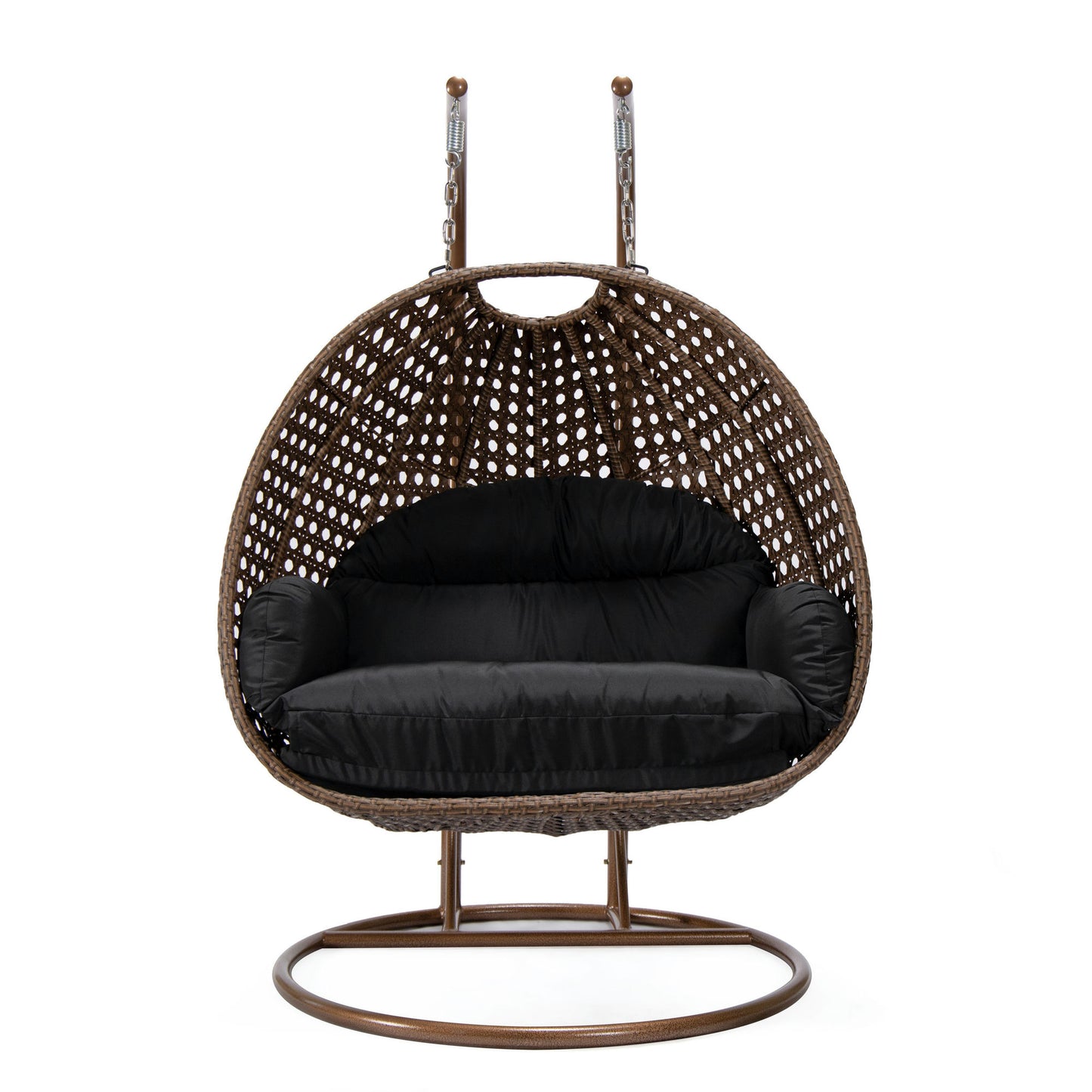 LeisureMod Mendoza Dark Brown Wicker Hanging 2 person Egg Swing Chair - Black