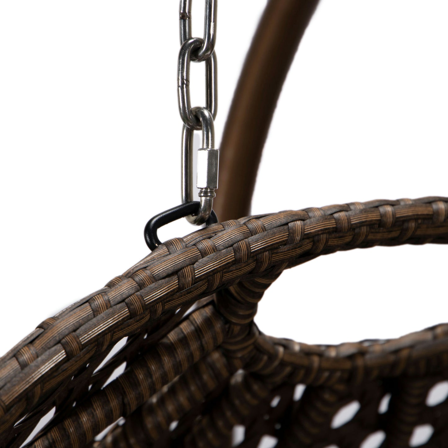 LeisureMod Mendoza Dark Brown Wicker Hanging 2 person Egg Swing Chair - Black