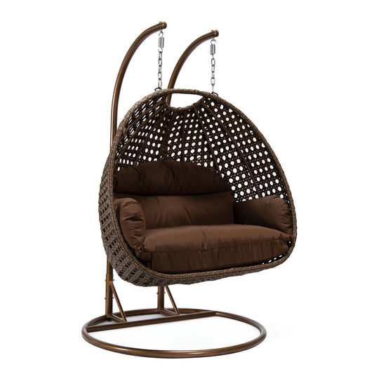 LeisureMod Mendoza Dark Brown Wicker Hanging 2 person Egg Swing Chair - Brown