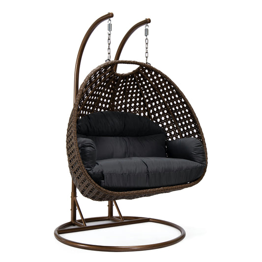 LeisureMod Mendoza Dark Brown Hanging 2 person Egg Swing Chair - Dark Grey