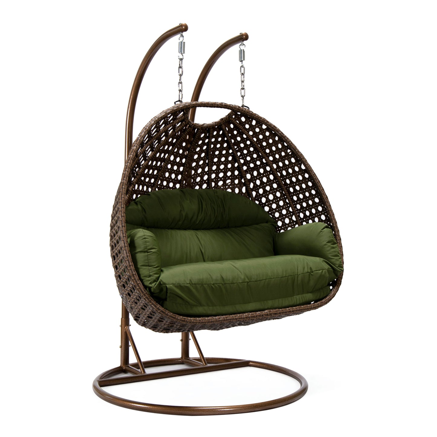 LeisureMod Mendoza Dark Brown Hanging 2 person Egg Swing Chair - Dark Green