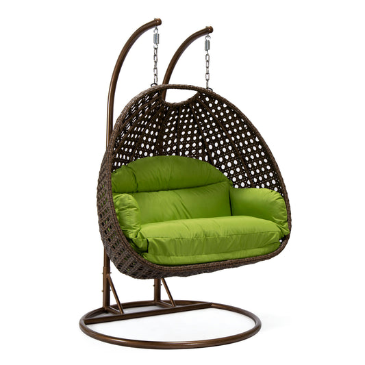 LeisureMod Mendoza Dark Brown Hanging 2 person Egg Swing Chair - Light Green