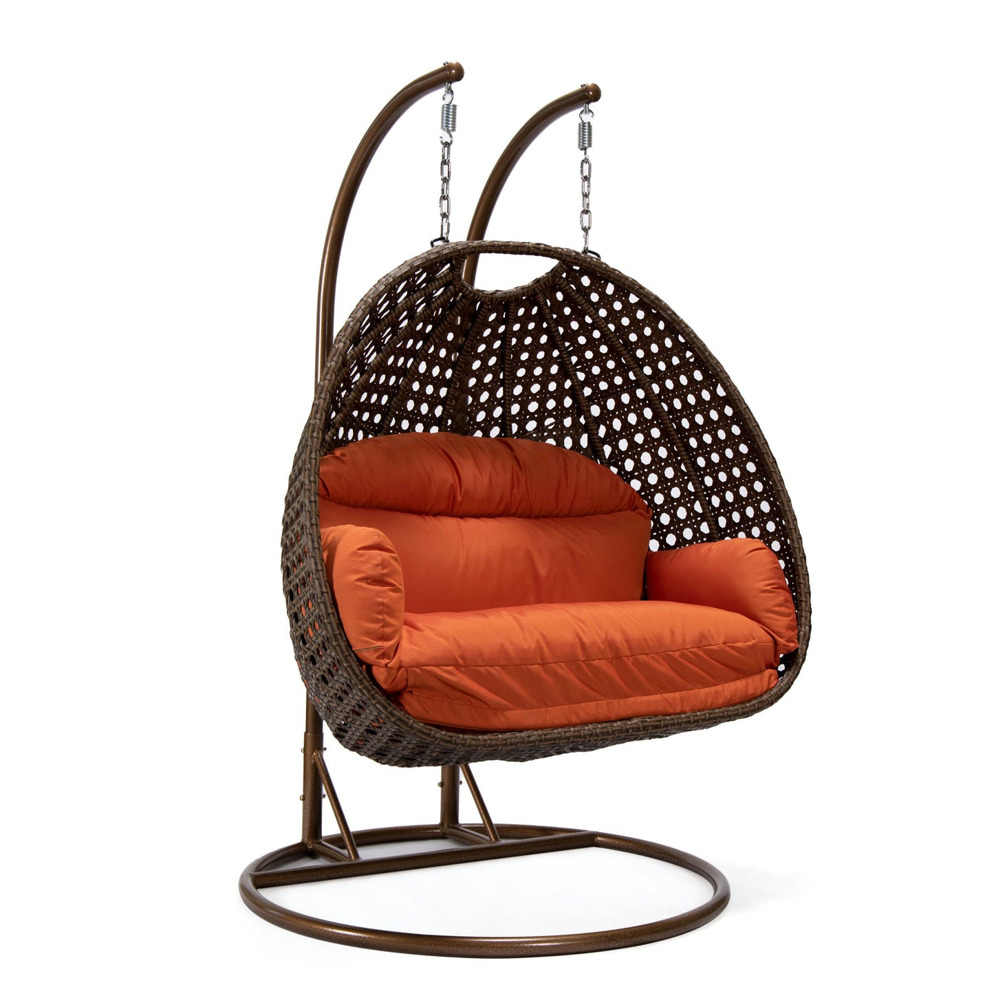 LeisureMod Mendoza Dark Brown Wicker Hanging 2 person Egg Swing Chair - Orange