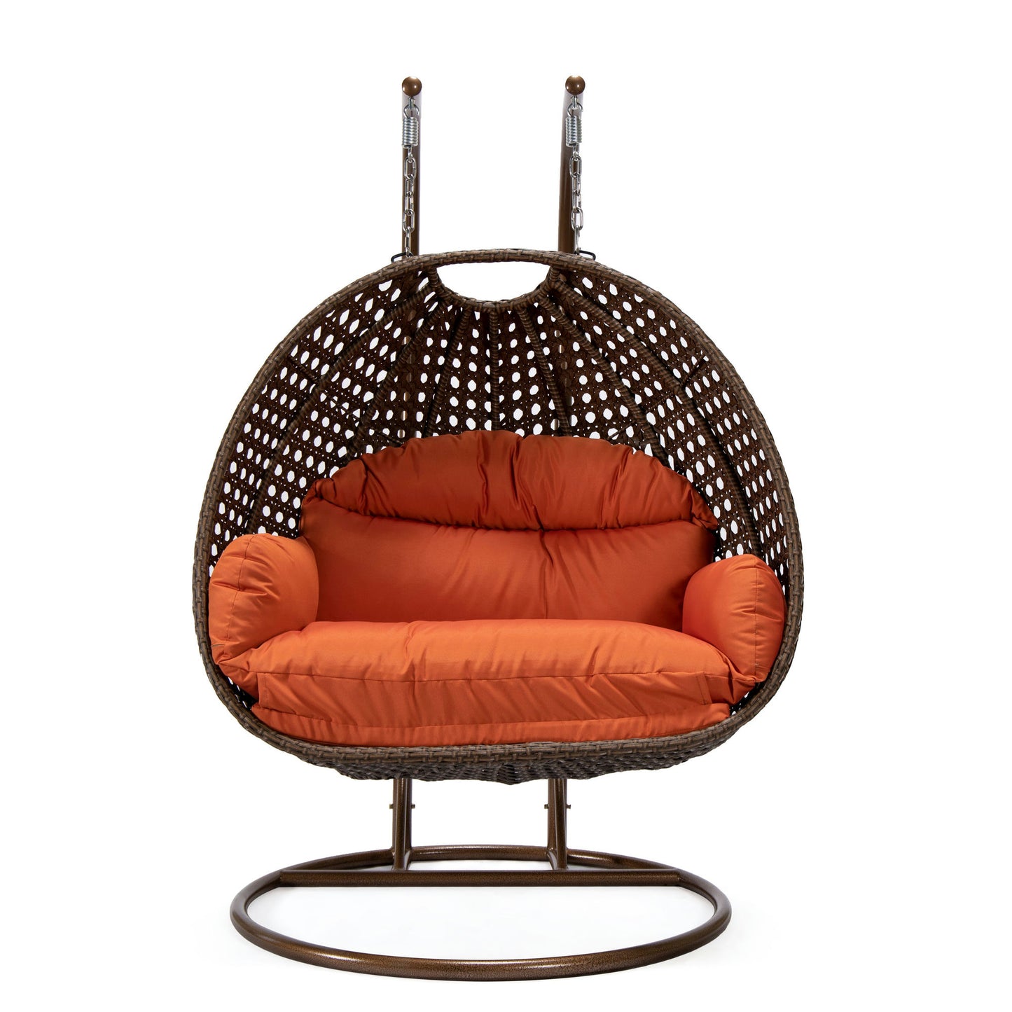 LeisureMod Mendoza Dark Brown Wicker Hanging 2 person Egg Swing Chair - Orange