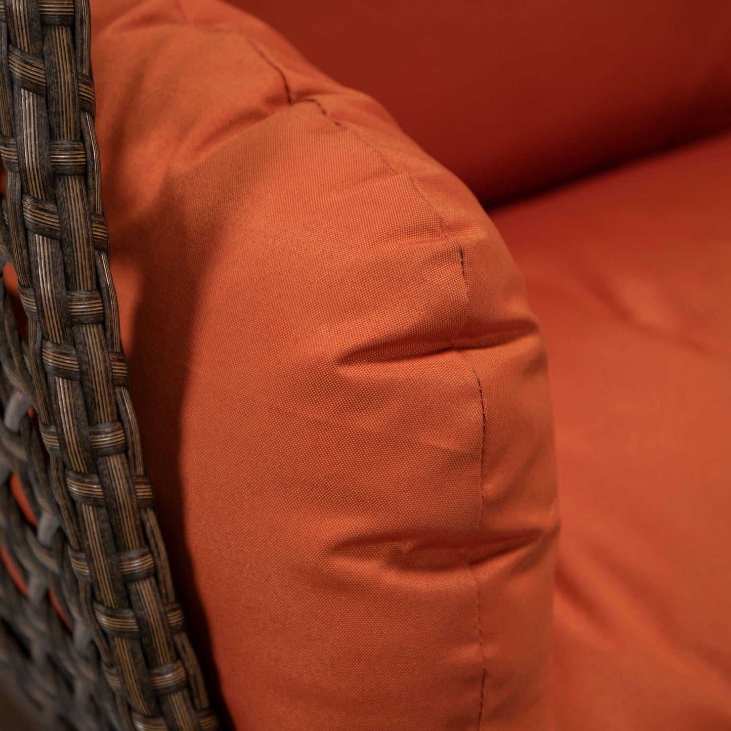 LeisureMod Mendoza Dark Brown Wicker Hanging 2 person Egg Swing Chair - Orange
