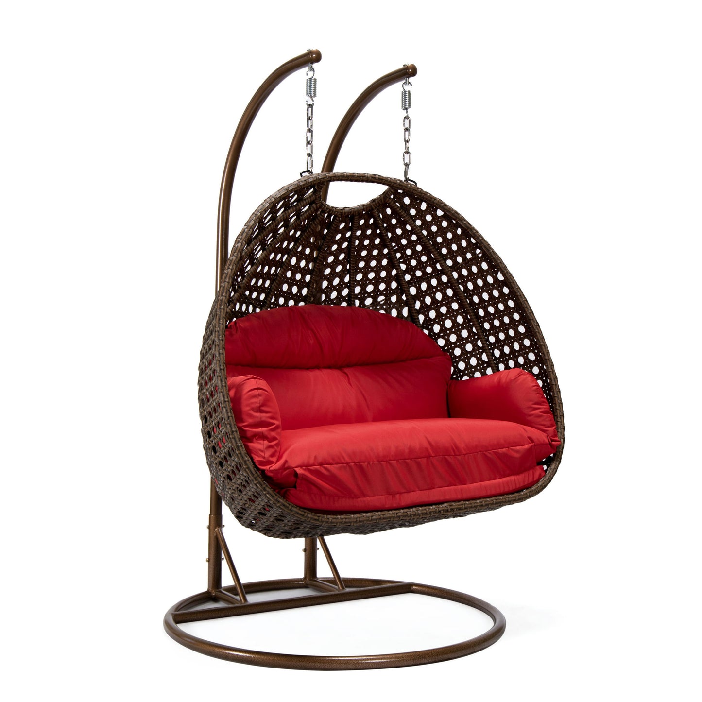 LeisureMod Mendoza Dark Brown Wicker Hanging 2 person Egg Swing Chair - Red