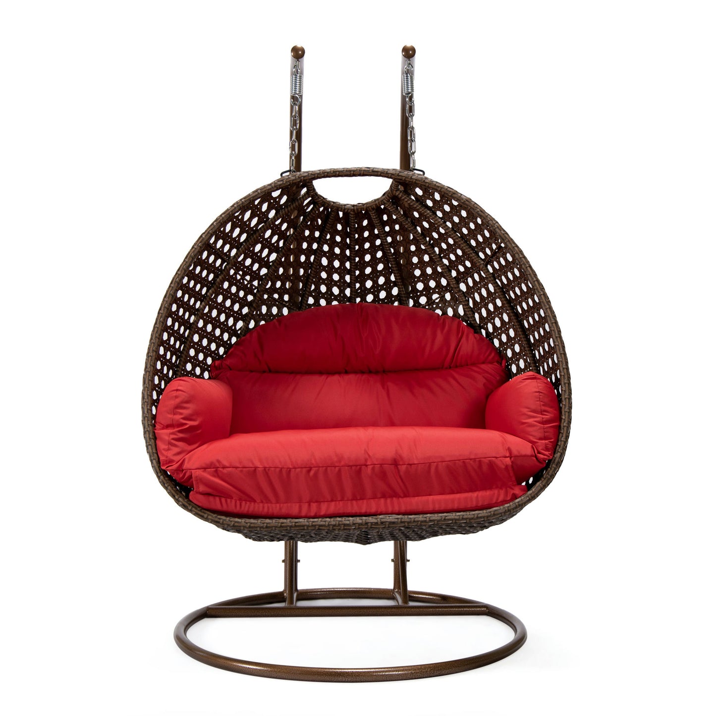 LeisureMod Mendoza Dark Brown Wicker Hanging 2 person Egg Swing Chair - Red
