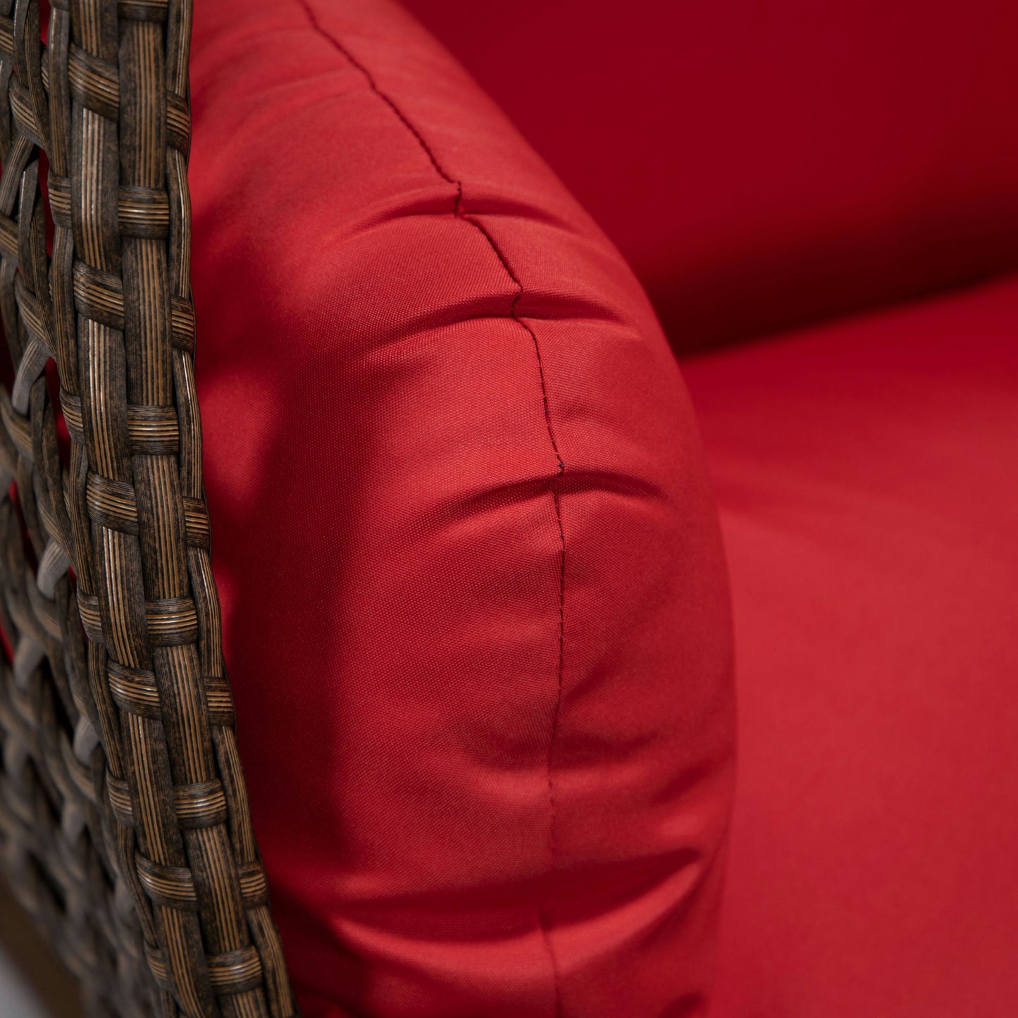 LeisureMod Mendoza Dark Brown Wicker Hanging 2 person Egg Swing Chair - Red