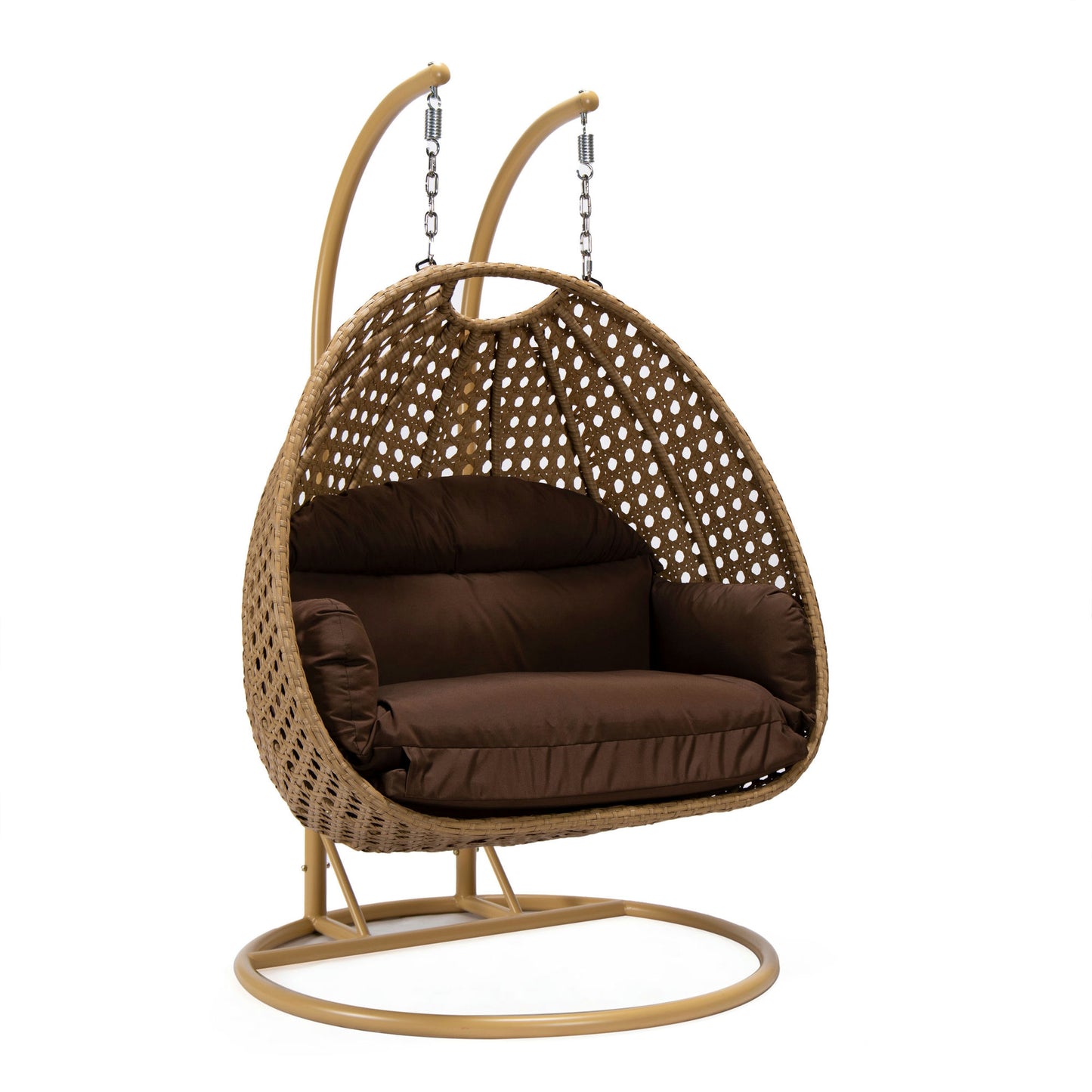 LeisureMod Mendoza Light Brown Wicker Hanging 2 person Egg Swing Chair - Brown