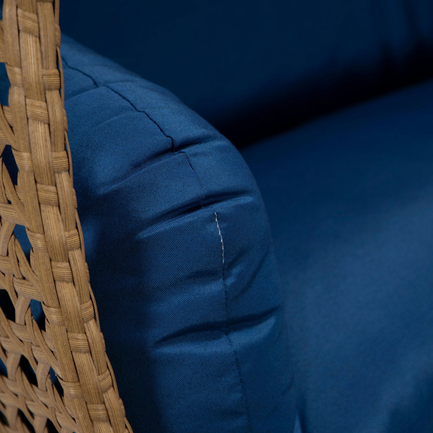 LeisureMod Mendoza Light Brown Wicker Hanging 2 person Egg Swing Chair - Blue