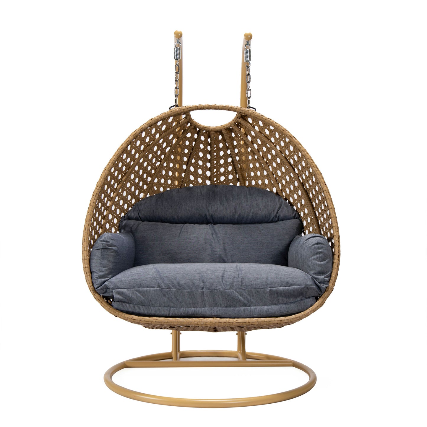 LeisureMod Mendoza Light Brown Hanging 2 person Egg Swing Chair - Charcoal