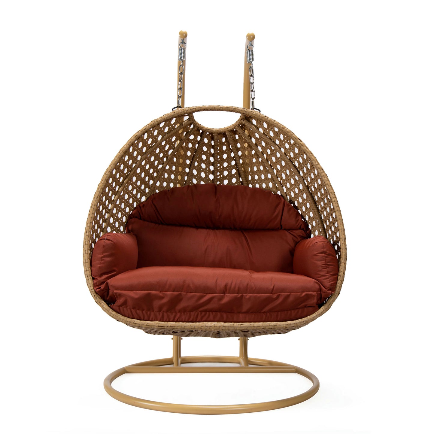 LeisureMod Mendoza Light Brown Wicker Hanging 2 person Egg Swing Chair - Cherry