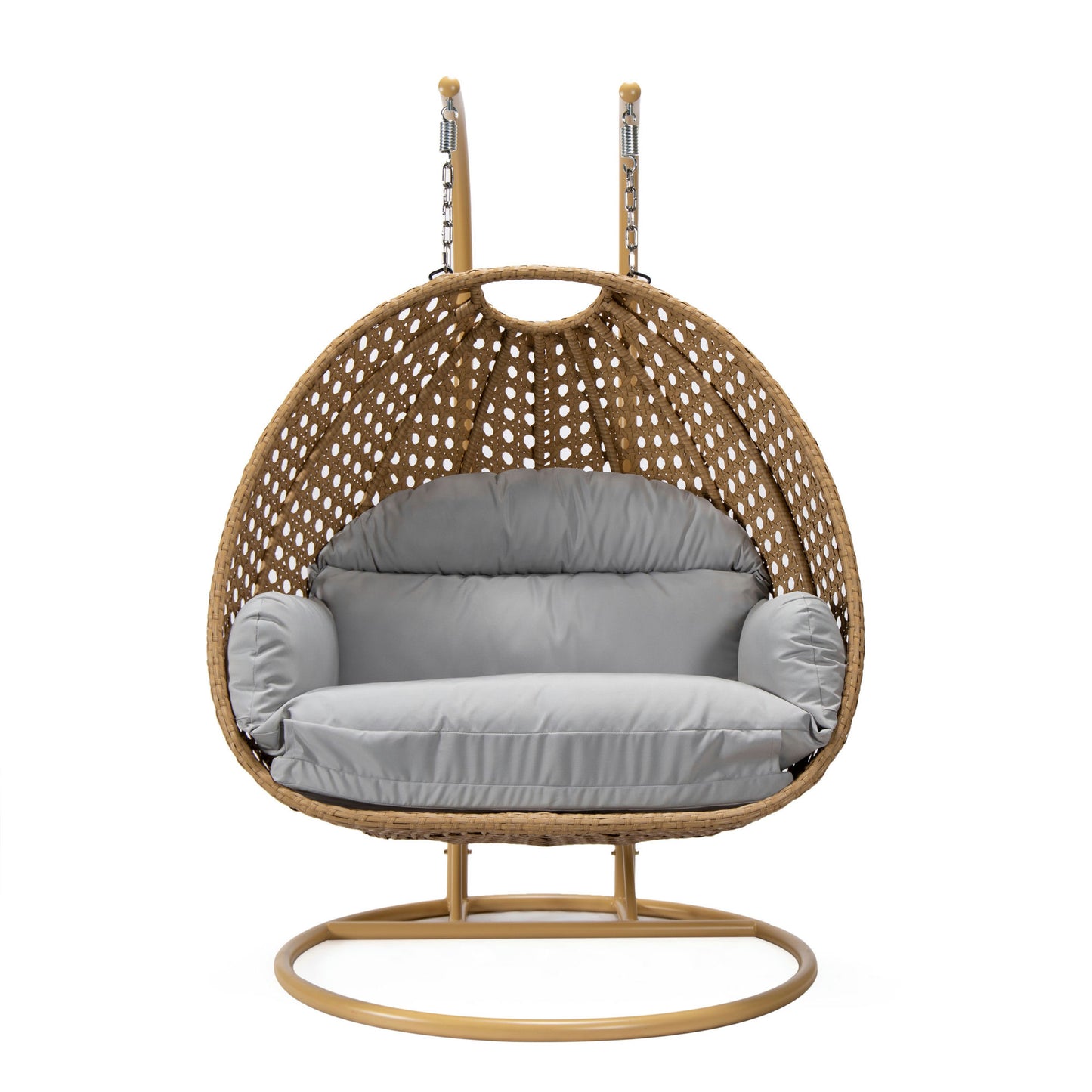 LeisureMod Mendoza Light Brown Hanging 2 person Egg Swing Chair - Light Grey