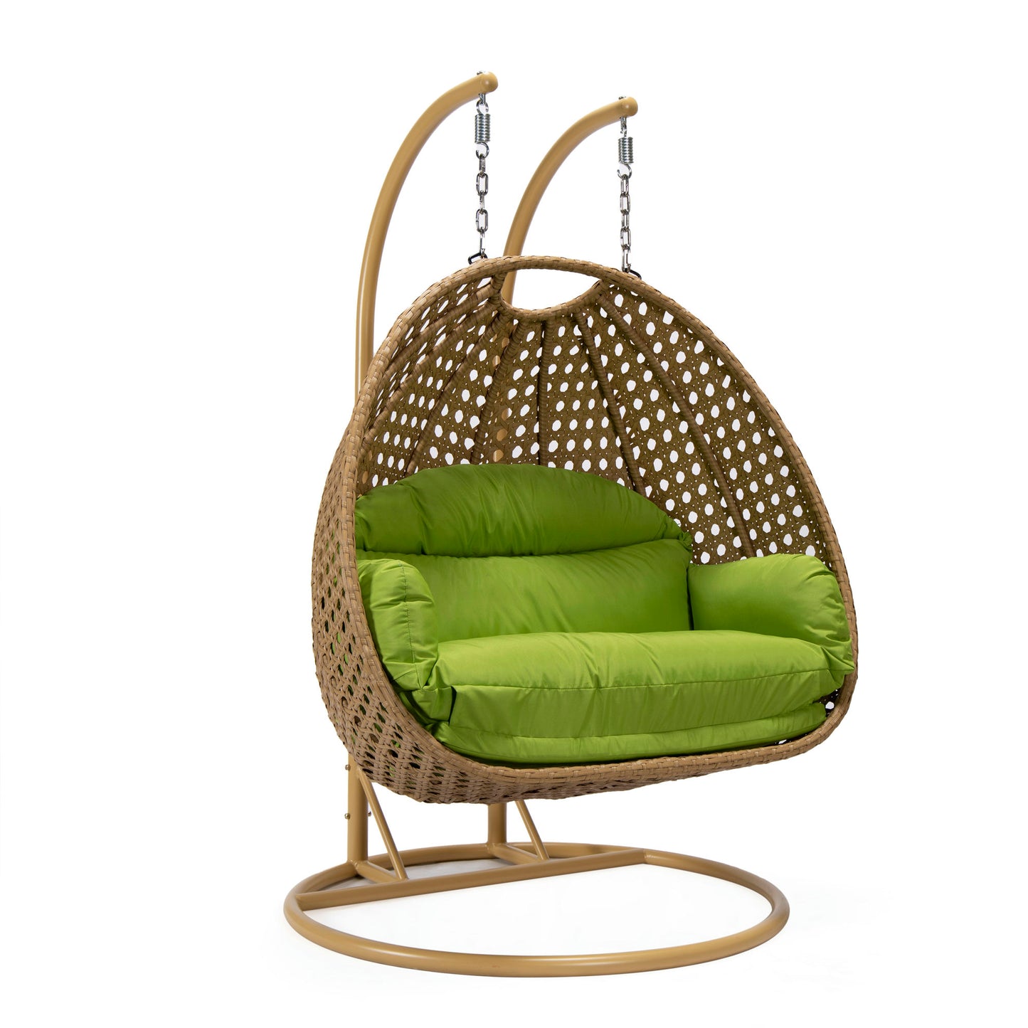 LeisureMod Mendoza Light Brown Hanging 2 person Egg Swing Chair - Light Green