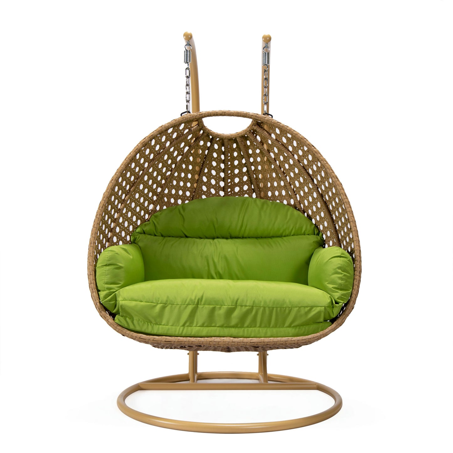 LeisureMod Mendoza Light Brown Hanging 2 person Egg Swing Chair - Light Green