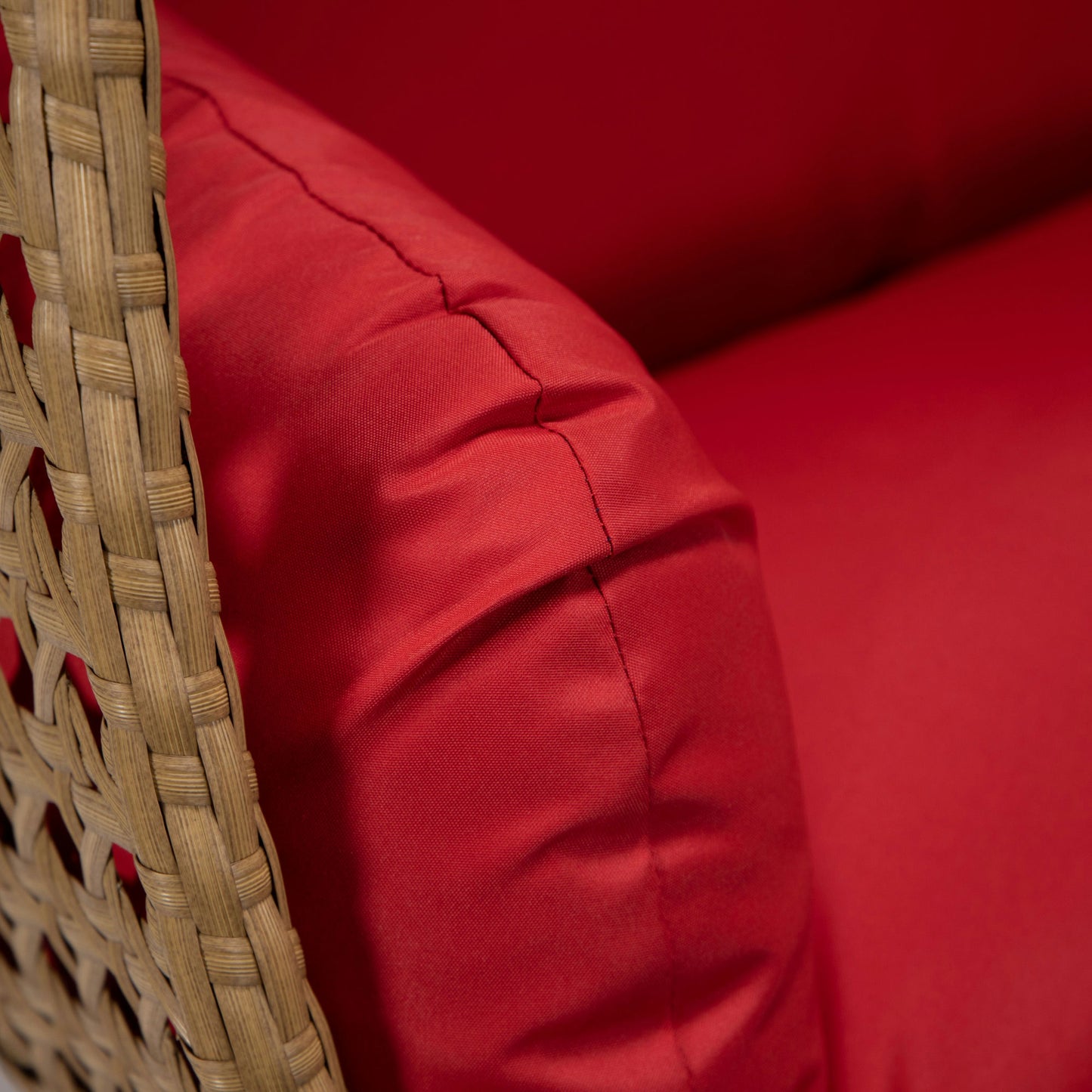 LeisureMod Mendoza Light Brown Wicker Hanging 2 person Egg Swing Chair - Red