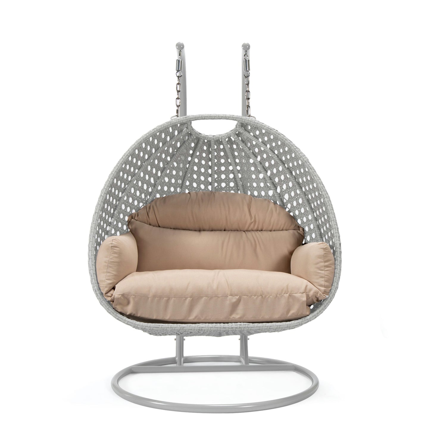 LeisureMod Mendoza Light Grey Wicker Hanging 2 person Egg Swing Chair - Beige