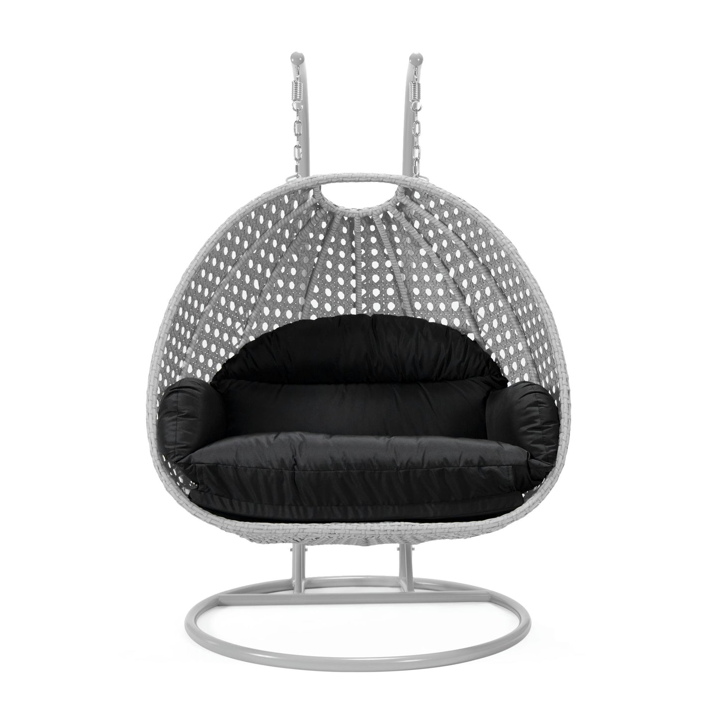 LeisureMod Mendoza Light Grey Wicker Hanging 2 person Egg Swing Chair - Black