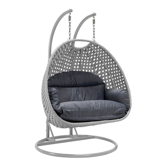 LeisureMod Mendoza Light Grey Wicker Hanging 2 person Egg Swing Chair - Charcoal