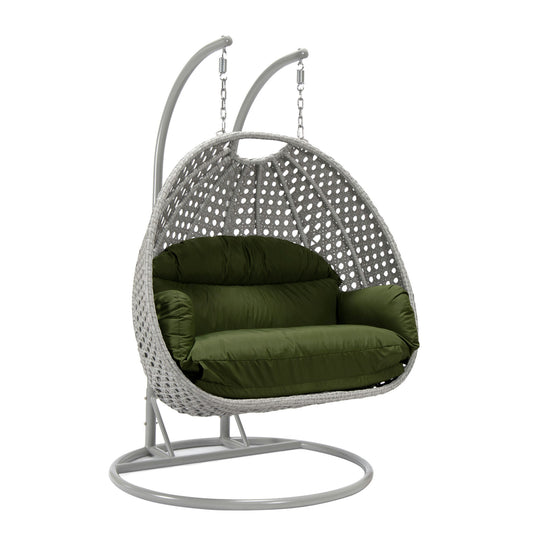 LeisureMod Mendoza Light Grey Hanging 2 person Egg Swing Chair - Dark Green