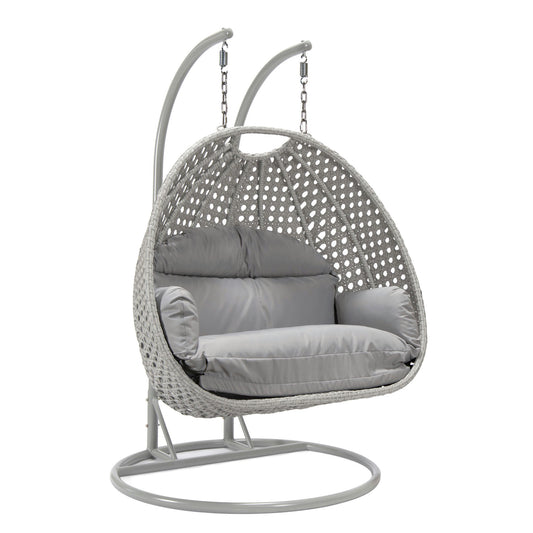 LeisureMod Mendoza Light Grey Hanging 2 person Egg Swing Chair - Light Grey