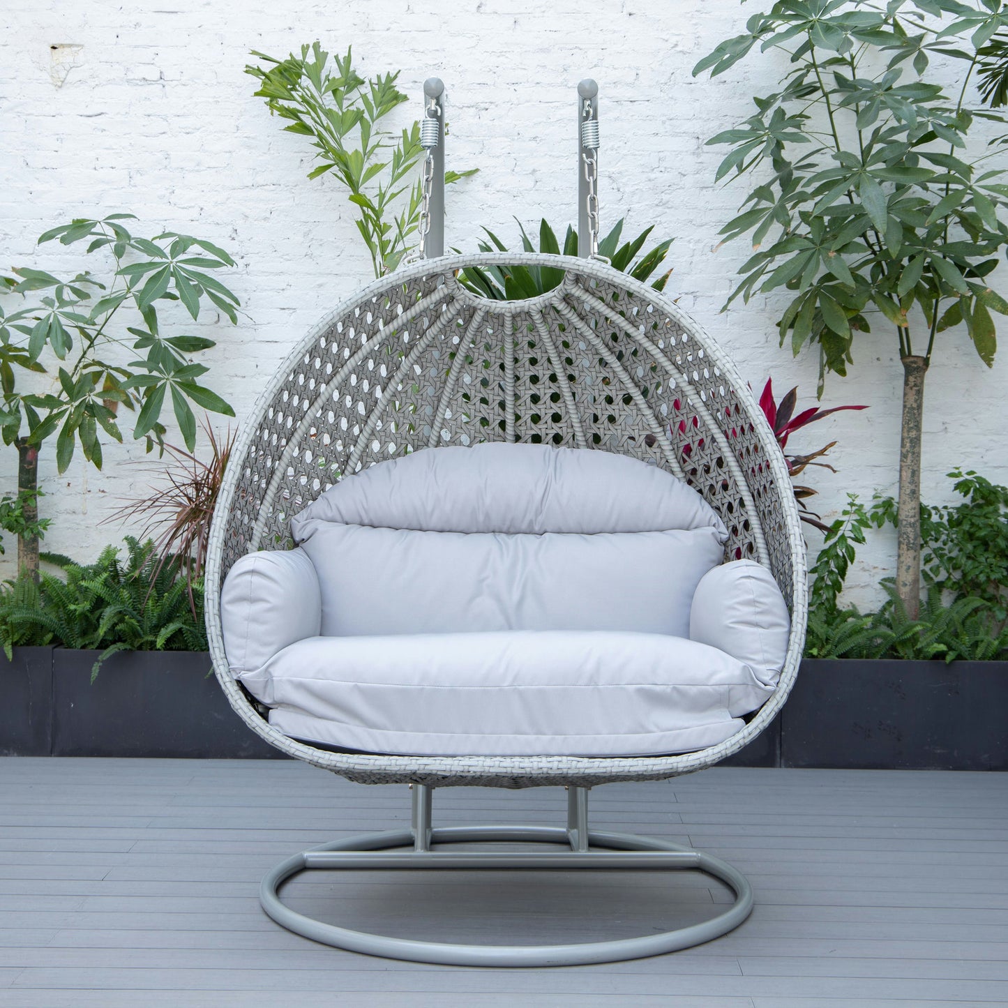 LeisureMod Mendoza Light Grey Hanging 2 person Egg Swing Chair - Light Grey