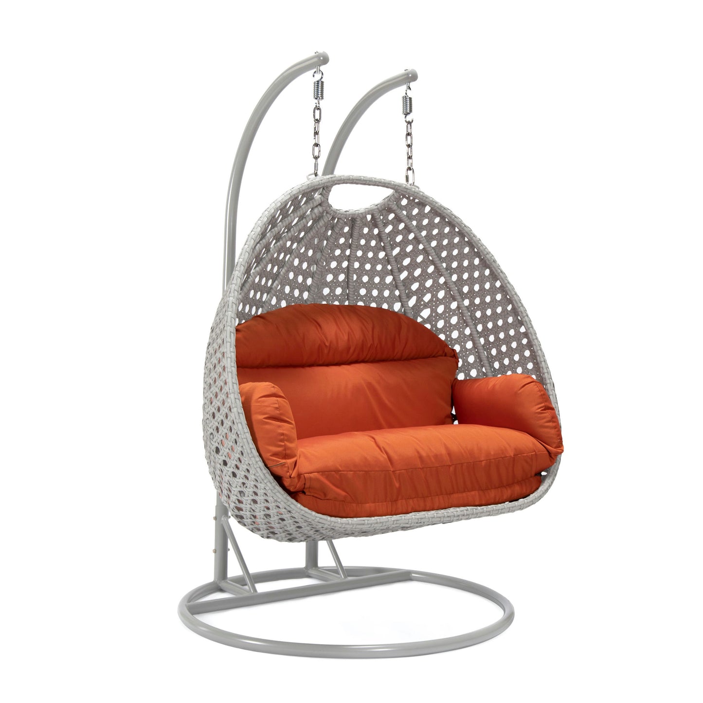 LeisureMod Mendoza Light Grey Wicker Hanging 2 person Egg Swing Chair - Orange
