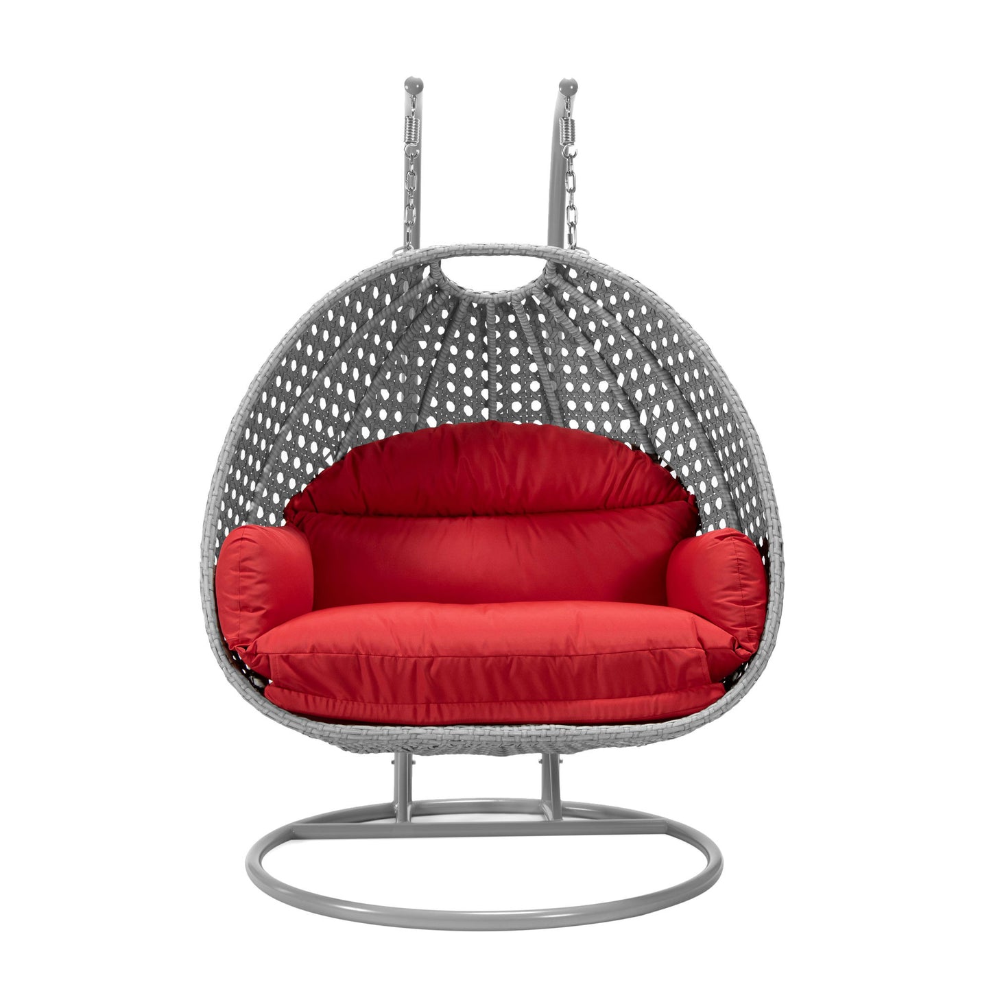 LeisureMod Mendoza Light Grey Wicker Hanging 2 person Egg Swing Chair - Red