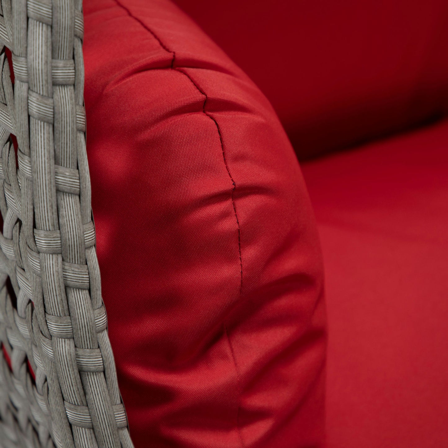 LeisureMod Mendoza Light Grey Wicker Hanging 2 person Egg Swing Chair - Red