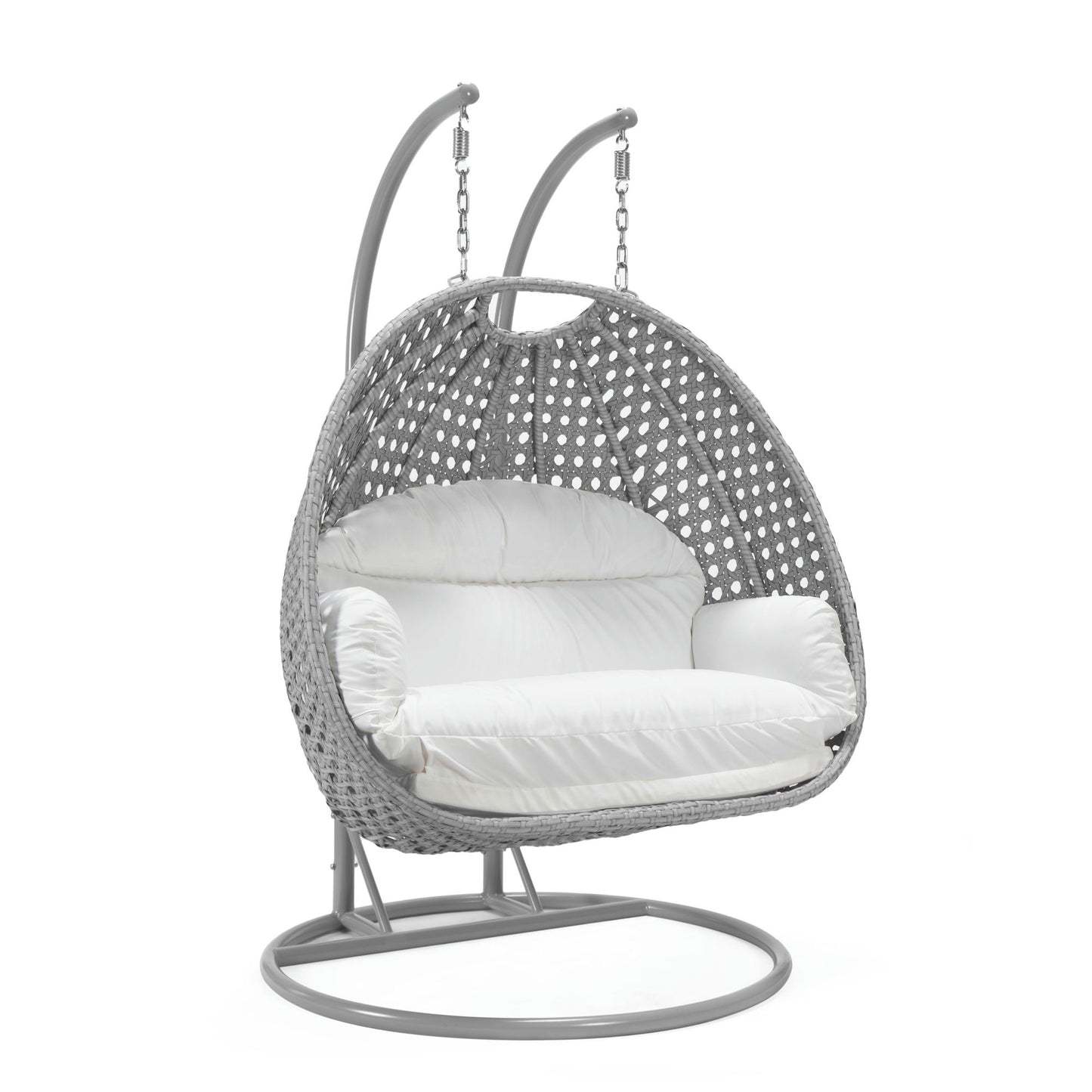 LeisureMod Mendoza Light Grey Wicker Hanging 2 person Egg Swing Chair - White