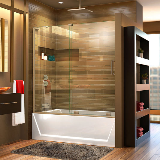 Mirage-X 56-60 in. W x 58 in. H Frameless Sliding Tub Door in Brushed Nickel; Left Wall Installation