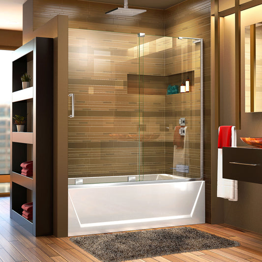 Mirage-X 56-60 in. W x 58 in. H Frameless Sliding Tub Door in Chrome; Right Wall Installation
