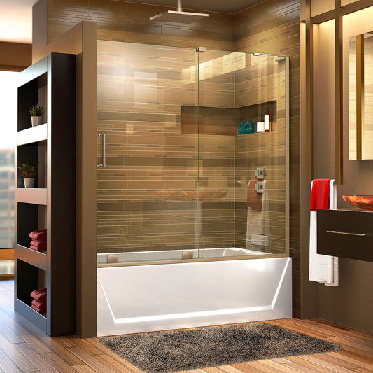Mirage-X 56-60 in. W x 58 in. H Frameless Sliding Tub Door in Brushed Nickel; Right Wall Installation
