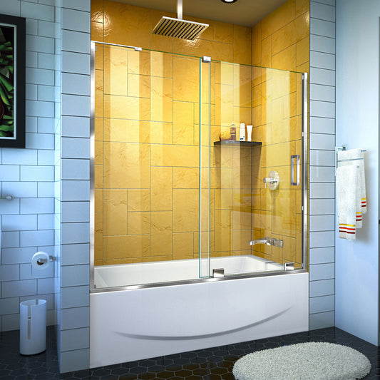 Mirage-Z 56-60 in. W x 58 in. H Frameless Sliding Tub Door in Chrome