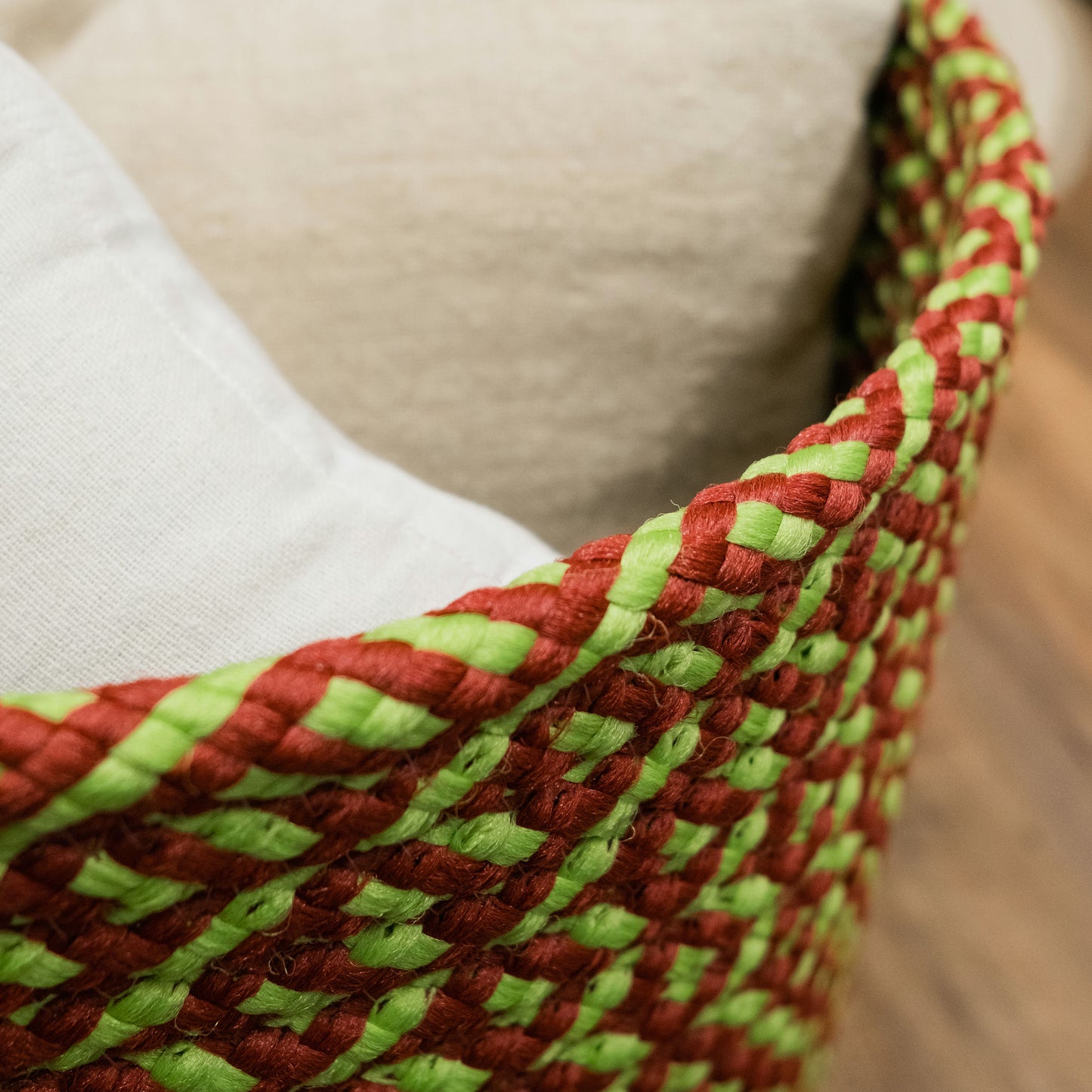 Holiday-Vibes Modern Weave Basket - Vibe Green/Red 16"x16"x14"