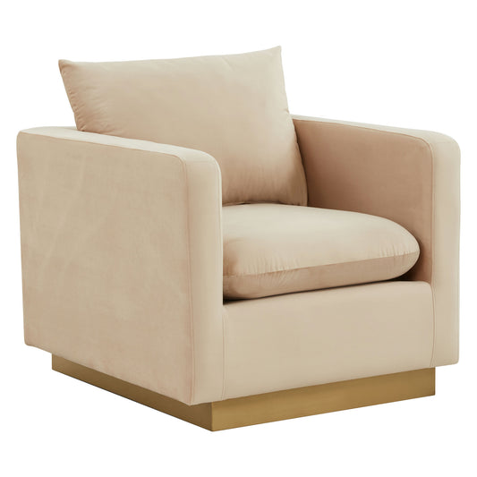 LeisureMod Nervo Velvet Accent Armchair In Beige